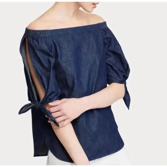 Women's Ralph Lauren Blue Denim Off-the-Shoulder Top - Size M 0066‎ - Picture 1 of 15